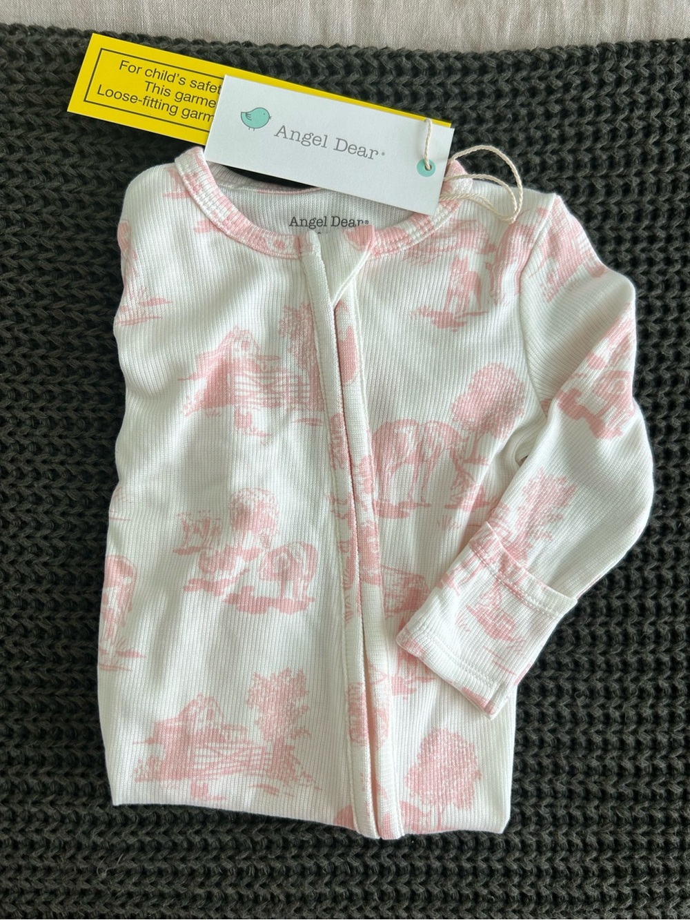 NWT Angel Dear pink farm print ribbed footie pajamas